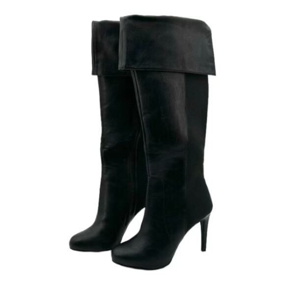 COSMOPOLITAN Black Faux Leather Over Knee High Heel Boots‎ Shoes Size 6.5 - Picture 1 of 8
